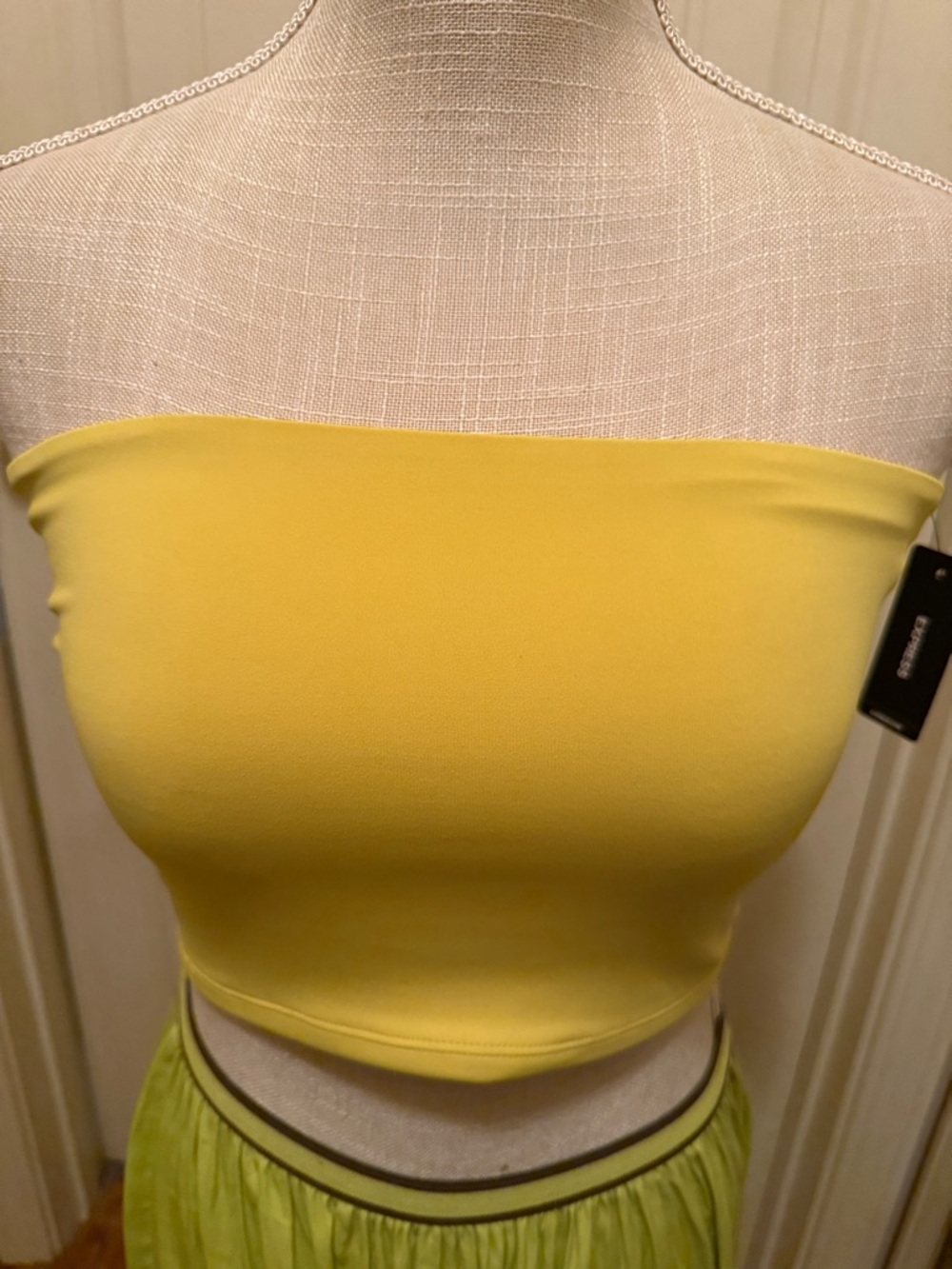 Express Yellow Strapless Bandeau Crop Top - Unbranded